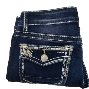 Daytrip Buckle Virgo Bootcut Women's Cropped Denim Jeans Dark Wash Whisker W‎ 29